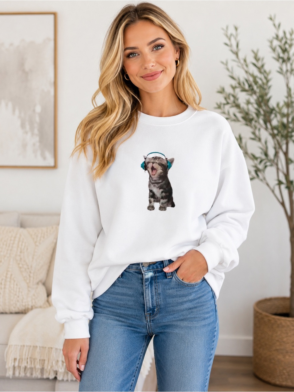 NWOT Cat w Headphones Sweatshirt XL